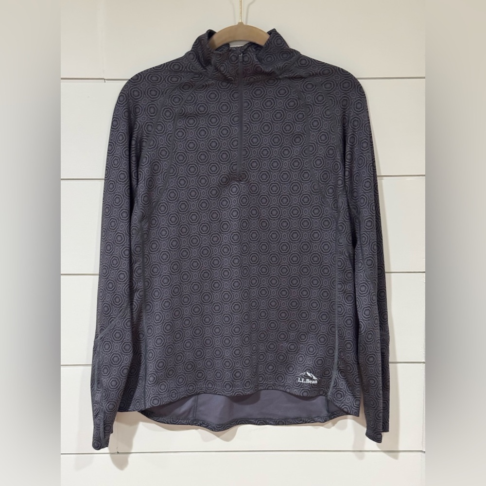 LL Bean Access Trail Pullover, Long-Sleeve Quarter-Zip Print Size M